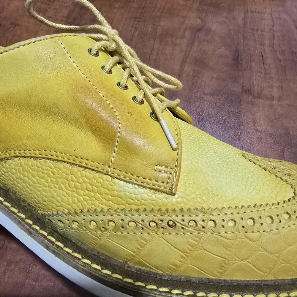 Cole Haan Yellow Wingtip Brogue Crocodile Textured Lace Up Dress Shoes 10.5M - Picture 9 of 9